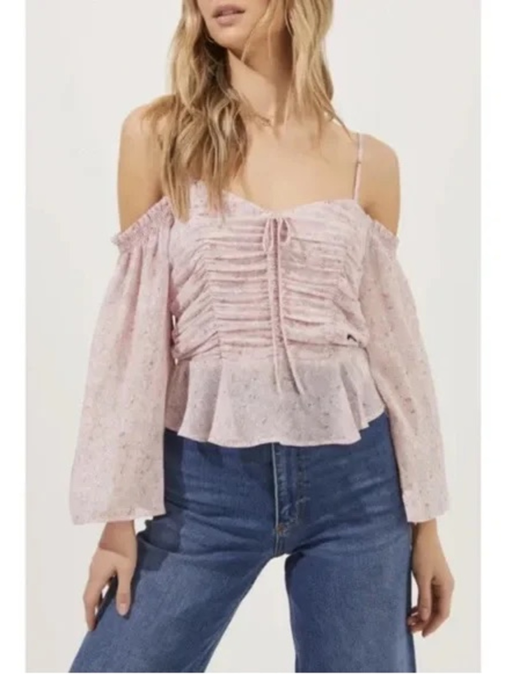 Astr Dusty Lavender Floral Cold-Shoulder Blouse